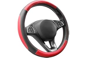 COFIT Microfiber Leather Steering Wheel Cover Breathable Anti-slip Universal Protective Wrap Car Interior Decor Accessories Size M 37-38cm Red and Black