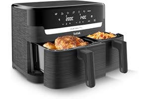 Tefal Easy Fry Dual Zone Digital Air Fryer, 2 Drawers, 8.3L, 8in1, Air Fry, Extra Crisp, Roast, Bake, Reheat, Dehydrate, 6 Portions, Non-Stick, Dishwasher Safe Baskets, Grey EY901HG0