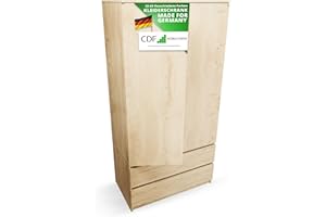 ‎CDF CDF Kleiderschrank 90cm Breit Kinderzimmer Schlafzimmer 2 Schubladen 2-türig Kleiderschrank Eiche Artisan Zweitüriger Moderne Schrank Alles für Montage Inklusive Garderobenschrank Klamotten Spielzeuge