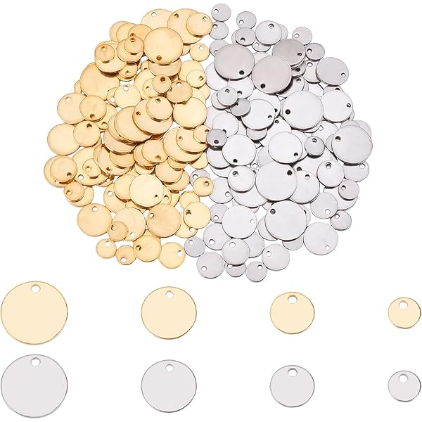UNICRAFTALE ongeveer 30 stks 2 Kleuren Platte Ronde Met Bumpy Charms Rvs Hangers Golden & Rvs Kleur Geweven Charm voor DIY Sieraden Maken, Gat 1.2mm