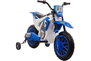HOMCOM Moto Cross électrique Enfant 3 à 5 Ans 12 V 3-8 Km/h avec roulettes latérales Amovibles dim. 106,5L x 51,5l x 68H cm Bleu