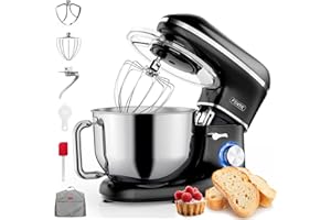 Fentic Robot kuchenny 2000 W, miska do mieszania ze stali nierdzewnej (6,2 l), robot kuchenny, mikser z trzepaczką, hakiem do ciasta i hakiem do mieszania, w zestawie pokrowiec ochronny i dodatkowe