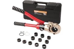 Alicates Prensadores de Tuberías TEENO Juego de Pinzas de Prensa Profesional con 12 Contorno, para Conexiones de Tubería con Matrices TH y U Φ 16/20/25/26/32mm,V Φ15/18/22/28 mm