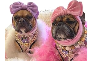 CheeseandU 2Pack Pet Cute Large Bow Headbands Stretchy Bow Headgear Polyester Bow Headdress Handmade Head Cover for Dog Cat Puppy Bathroom Apparel Party Costume Photo Prop(Pink, Purple)