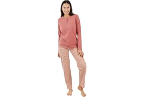 TRAMAS+ Pijama Mujer 100% algodón, Pijama Largo Mujer, Conjunto de Camiseta Manga Larga y Pantalón Largo con Cintura Ajustable, Conjunto para Mujer