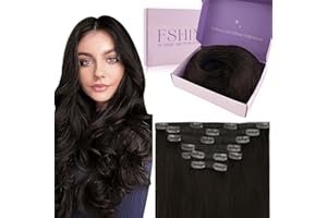 Fshine Extension Capelli Veri Remy 120g 55cm 7pcs Clip in Castano Scuro - Double Weft Brasiliani Human Hair Extensions 2