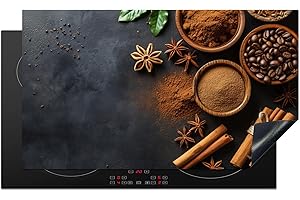 KitchenYeah© Copri Piano Induzione 89x51 cm Cucina Coprifornelli Copertura Protezione Cottura Tutto per la Cucina Cannella - Calcestruzzo - Caffè - Bastoncini di cannella - Spezie