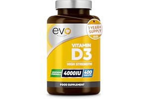 EVO NUTRITION Vitamin D 4000IU High Strength Supplement | 400 Vitamin D3 Tablets - 13 Months' Supply | VIT D3 | One-a-Day | High Absorption Cholecalciferol | Made in UK