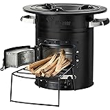 Fire World Raketenofen Inkl. 5 Mm Grillplatte Rocket Stove Stecksystem Aus Massivem 3 Mm Dickem Stahl Feuerschale BBQ Rakete Holzofen Camping Campingkocher Campinggrill Made In Germany