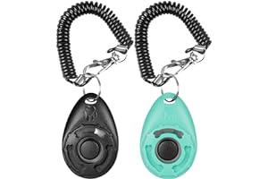 Diyife Lot de 2 Clickers pour Chien, Clickers de Chien avec Dragonne élastique et Grand Bouton, Clicker Training, Professionnel Clicker Chien Dressage pour Chat, Chien, Cheval, Noir et Cyan