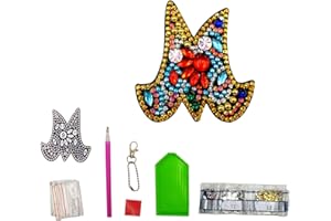 TINYOUTH MEDOYOH DIY Letters "M" Diamond Painting Key Chains, Double-Sided Retro DIY Diamond Painting Kits Keychain, DIY Letters Art Craft Crystal Diamond Keyring Kits for Key Chain Pendant Bag Decor Brooch