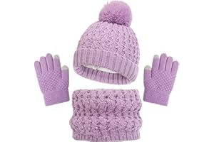 Baynetin Inverno Berretto Scaldacollo Guanti Set per Bambini, Pile Addensato Cappello a Maglia Termica Sciarpa Guanti Touch Screen Set per Ragazzi Ragazze 2-8 Anni Sport All'Aperto