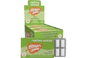‎BIRKENGOLD Birkengold Xylit Kaugummi Grüne Minze | 24 Stk. Blister | Zahnpflege-Kaugummi | zuckerfrei | hoher Xylit-Anteil 70% | vegan | ohne Titandioxid | ohne Aspartam | ohne Zucker