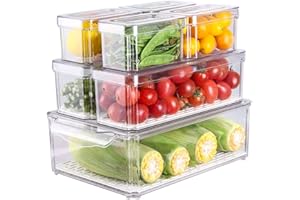 JOSPL Set di 7 Contenitori per Frigorifero, Organizzatori per Dispensa, Cestini, Trasparente, Organizer con Maniglia per Cucina, Armadietti,Bagno