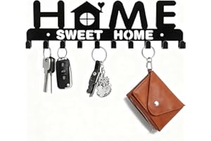 Briocht Key Holder for Wall Black Iron Key Rack with 10 Hooks, Wall Mounted Key Hanger for Keys, Bags, Dog Leash and Small Items Decorative Organizer for Entryway, Bedroom, Office