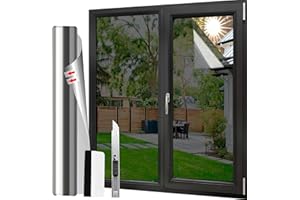 Gutsbox Film Fenetre Anti Regard Miroir 30x400cm Film Occultant Fenêtre Anti Chaleur, Cache Vitre Fenetre Anti Regard, Anti UV avec Couteau pour Salon, Chambre, Bureau, Hôtel