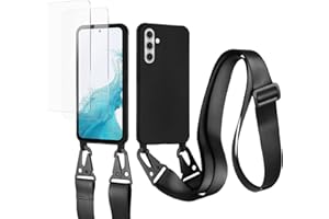 vrupin kompatibel mit Samsung Galaxy A54 5G Handykette Hülle,[2 Stück Schutzfolie 9H Härte Gehärtete Folie].Necklace Hülle Nylon Schultergurt Weich Flüssiges Silikon-schwarz