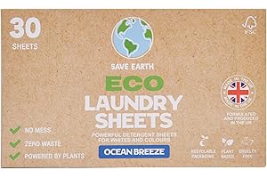 SAVE EARTH Eco-Friendly Laundry Sheets - Ocean Breeze - Biodegradable Ingredients & No Harsh Chemicals, 30 Loads