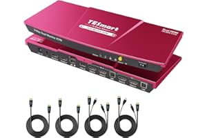 TESmart KVM Switch 2 Monitors 2 Computers HDMI 4K60HZ KVM Switch Dual Monitor with EDID Emulators and Audio Jack Support Copy and Extend Mode Upgraded K&M Compatibility with Cables Red