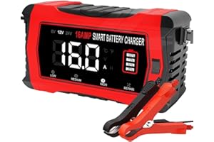 HTRC 16A Autobatterie Ladegerät, 6V/12V/24V Batterie Ladegerät für Auto LKW Motorrad Rasenmäher Boot Marine Batterien, Lithium, LiFePO4, Blei-Säure Ladegerät für AGM, Gel, EFB usw