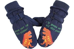 XIAOHAWANG Dziecięce rękawice narciarskie dla chłopców zima dinozaur rękawica maluchy dziewczynki wodoodporne rękawice 2-8 lat