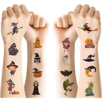 JEYORZY Tatuajes Temporales De Halloween – 30 Hojas De Calcomanías De Calabazas, Fantasmas Y Brujas Para Niños Y Adultos, Fáciles De Poner Y Quitar