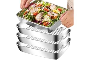 BAIFULAI Set di 4 ciotole per impanare in acciaio inox di alta qualità, 25 x 20 x 5,5 cm, contenitori rettangolari in metallo, ciotola per impanare, per cucina e gastro