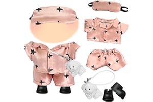 XERTEAM 17cm Plush Dolls Clothes, Purple Gentle Doll Clothes Set, 1Bow, 1 Sweater, 1 Skirt, 1 Crocheted Puff Flower, Elegant, Dreamy and Fashionable Dolls Clothes, Gift for Children (Pajamas)