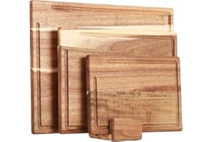 BIEROFARO Acacia Wooden Chopping Boards for Kitchen, Cutting Board Set of 3, Reversible Wooden Cutting Board Set with Handle, Butcher Block Wooden Trays for Meat, Fruit Vegetable and Cheese