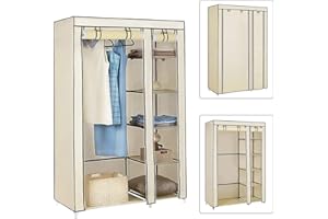 HUOLE Armoire de Rangement,Garde-Robe,Organisateur de Stockage de vêtements Armoire Toile Placard à Rangement,pour Chambre, Couloir, Dressing,110 * 45 * 175cm-Beige