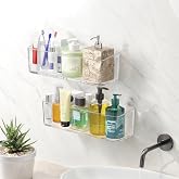 PAVSTINE Transparent Drill-Free Bathroom Shelf, 2 Pieces, Tall Large | Bathroom Accessories, Adhesive Shelves for Shower, Sho