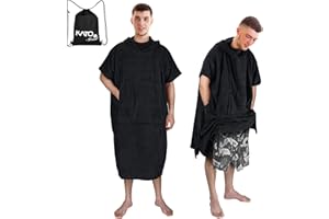 Kato Tirrinia Surf Poncho avec Poche, Microfibre Poncho de Bain Femmes Hommes, Aide au Changement de Plage Poncho avec Capuche Absorbent Changing Serviette pour la Natation Sports Nautiques Sauna,