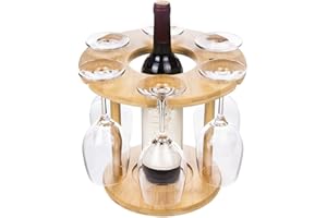 rukauf Soporte para copas de vino de madera de bambú, diseño moderno para hasta 6 copas de vino + 1 botella