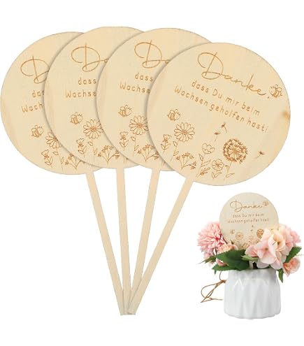 Produktbild von 4 Stück Holz Blumenstecker – Danke Dass Du Mir Beim Wachsen