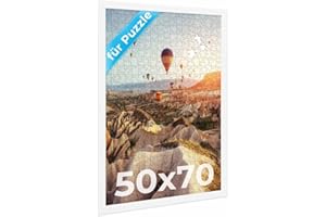 PHOTOLINI Bilderrahmen 50x70 Weiss, Puzzle Rahmen 70x50 Holz MDF mit Acrylglas, Bilderrahmen Puzzle 1000 Teile 50x70 zum Aufhängen, Puzzlerahmen 500-1000 Teile - ideal für Ihre Puzzle-Galerie