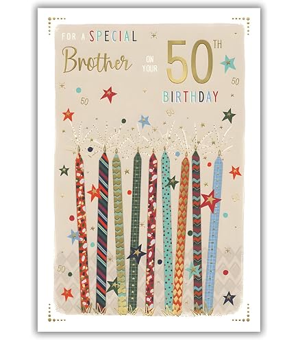 WHITE COTTON CARDS Geburtstagskarte „Brother 50“ – Rennwagen-Motiv | Handgefertigt | 16 X 16 Cm