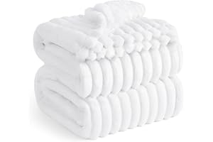 BEDSURE Przytulny koc 220 x 240 cm, koc dzienny, wełniany i polarowy, narzuta na sofę, miękki, ciepły, gruby sztruksowy koc do dekoracji pokoju, salonu i przytulania, duży koc XXL, biały, 220 x 240 cm