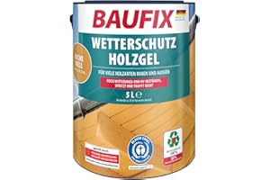 BAUFIX Gel de protection pour bois chêne clair, satinée brillante, 5 litres, Lasure pour bois, Lasure antigoutte, pour toutes les essences de bois, résistante aux intempéries