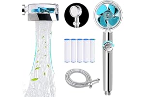 FAMINI Duschkopf, Handbrause mit Druckerhöhung, 360° Rotierende Hochdruck Duschkopf,Duschbrause mit 5 Shower Filter, Pausenschalter & 1.5M Schlauch für weiches Wasser(blau)