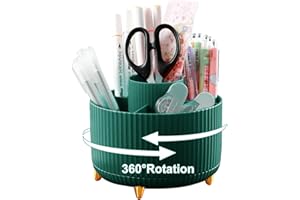 Lenfuos Rotating Pen Pencil Holder Desk Organiser - 360 Degree Pencil Pots Makeup Brush Holder with 5 Compartments for Home Office Supplies Desktop Tidying and Stationary Storage (Green)