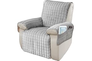 SEMGABO Armchair Cover With Pockets And Elastic Strap, Non Slip Recliner Chaircover, Soft Plush Armchair Slipcover, Dust And Scratch Resistant, Washable (Grey, 1 Seat(53 * 190cm))