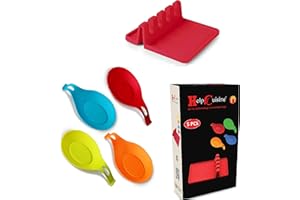 HelpCuisine® Repose cuillère/Pose ustensile, Lot de 4 Repose cuillère en Silicone, résistant à la Chaleur, Lavable au Lave-Vaisselle, 100% Silicone Alimentaire sans BPA, 24 Mois de Garantie!