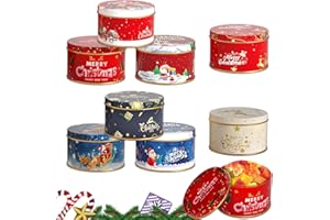 YHJXLY Juego de 8 minilatas de galletas navideñas, paquete de regalo de Navidad, para manualidades, dulces, especias, caja de cupones vacía, mini lata de metal para Navidad, embalaje de galletas, dulces