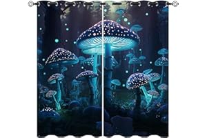 ZZTBQ Bunte Fantasy Pilz Vorhänge Blickdicht Castle Fairy Pilz Gardinen 2 Stück Verdunkelungsvorhänge Mit Ösen 264x240cm Für Jungen Mädchen Kinder Schlafzimmer