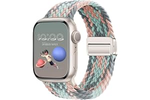 Hinnwer Geflochten Armband für Apple Watch Armband 42mm 38mm 40mm 41mm Damen Herren, Elastisch Nylon Stoff Band mit Magnetisch Verschluss für iWatch SE 3 2 1 Series 11 10 9 8 7 6 5 4 Grau/Blau/Pink