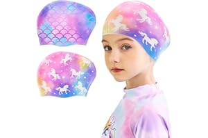 WAWSAM Lot de 2 Bonnets de Bain pour Enfants Bonnets de Bain en Silicone pour Filles Bonnets de Bain imperméables