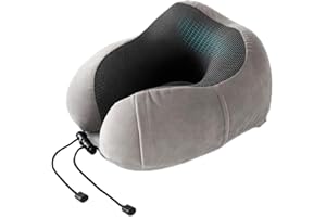 Good Nite Travel Pillow Neck Memory Foam Support Pillow for Adults Travel Airplane Camping Car Train Office Pillow Flight Plane Pillows with Ear Plugs Eye Mask Carry Bag Grey