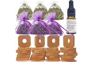 STAFECO® Moth Repellent for Wardrobes Drawers Anti Moths Natural Wood Rings with Oil (Lavender Cedarwood Patchouli) Lavender Lemongrass bags(Medium A)