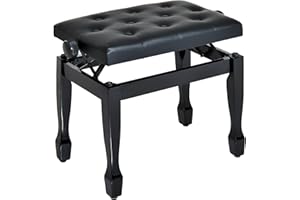 HOMCOM Banc de Piano, Banc de Clavier réglable en Hauteur en Bois Massif, Tabouret Piano avec siège rembourré polyuréthane à 10 Boutons, Stable et antidérapant, Charge 200kg, Noir