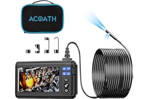 Acoath Borescope Endoscope Camera with Light, Dual-Lens 1080P HD Industrial Inspection Camera with 8 LED Lights, 10M Semi-Rigid Snake Cable, 5" IPS Screen, 32GB Card, IP67 Waterproof Drain Borescope